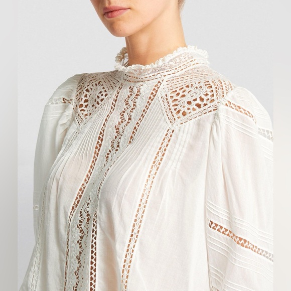 Doen Amaya crochet pintucked organic cotton-voile blouse Victorian Cottagecore - Picture 4 of 16
